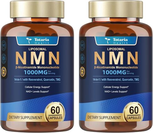 Totaria Liposomal NMN Supplement 1000mg, 14-in-1 NMN Resveratrol Complex with CoQ10, TMG, Quercetin, ALA, PQQ, Support NAD Levels, Cellular Energy & Healthy Aging, 60 Capsules, cGMP, Filler Free in Saudi Arabia