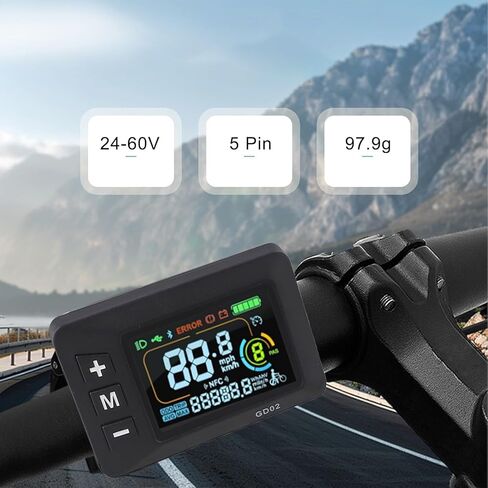 E-Bike LCD Display for 24V 36V 48V 60V with 5 Pin Interface Cable, Compatible with 02OMD Controller, ABS Housing, IP65 Waterproof Design, Handlebar Mount Φ22.2mm (0.87in), Black in Saudi Arabia