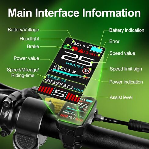 VD18MT Color Touch Screen Display for Bafang UART Version Hub Motor G020 G062 G0900–IP67 Waterproof& 0-9 PAS Levels Ebike in Saudi Arabia