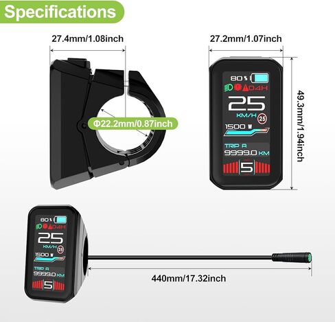 VD18MT Color Touch Screen Display for Bafang UART Version Hub Motor G020 G062 G0900–IP67 Waterproof& 0-9 PAS Levels Ebike in Saudi Arabia