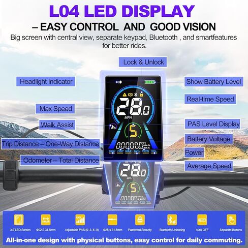 شاشة LCD للدراجة الإلكترونية، شاشة كبيرة 3.5 بوصة، متوافقة مع محركات Bafang UART Mid & Hub (BBS02، BBS-HD، G020 G062)، التحكم في تطبيق Bluetooth، لوحة مفاتيح منفصلة، ​​موصل أنثى 5 Pin M5، (بروتوكول UART) in Saudi Arabia