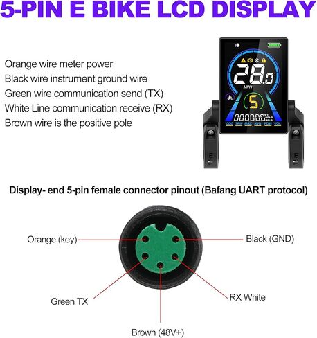 شاشة LCD للدراجة الإلكترونية، شاشة كبيرة 3.5 بوصة، متوافقة مع محركات Bafang UART Mid & Hub (BBS02، BBS-HD، G020 G062)، التحكم في تطبيق Bluetooth، لوحة مفاتيح منفصلة، ​​موصل أنثى 5 Pin M5، (بروتوكول UART) in Saudi Arabia