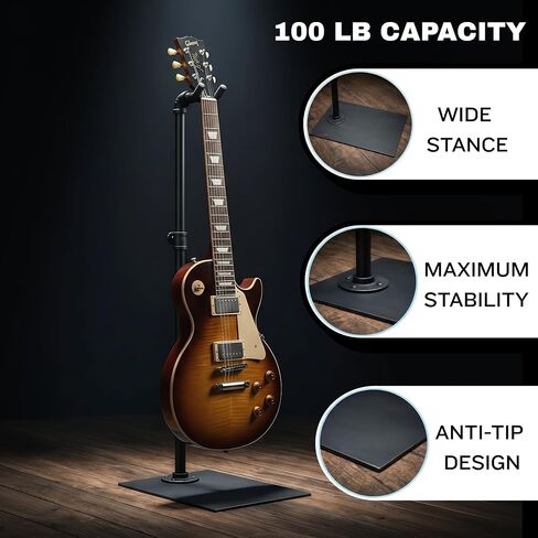 Heavy Duty Guitar Stand | Heavy-Duty Industrial All-Iron Stand with Wide Base,Holds 100 lbs | Perfect Secure Stand for Long-Scale Bass & Electric Guitar | Quick Tool-Free Assembly in Kuwait