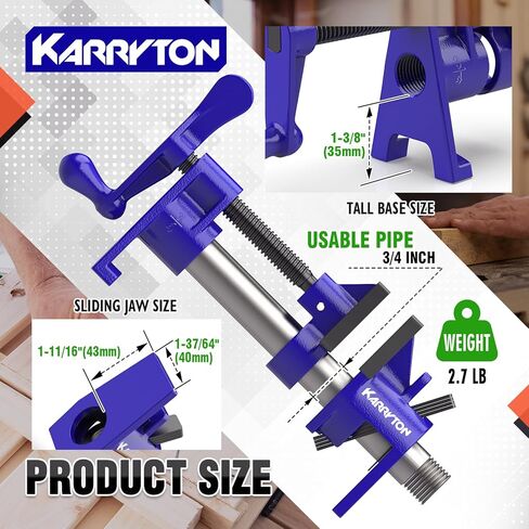 3/4 Inch Heavy Duty Pipe Clamps for Woodworking, H-Style Wood Gluing Clamps w/Foot Pads, Adjustable Pipe Clamp Tool for Furniture, Cabinet Making & DIY Projects (Set of 4) in Kuwait