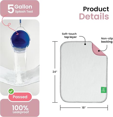 وسادات داخلية قابلة للغسل من IMPROVIA®، وسادات سلس البول شديدة الامتصاص وقابلة لإعادة الاستخدام للأطفال والبالغين وكبار السن والحيوانات الأليفة - حماية مقاومة للماء (أبيض ووردي، 45.7 سم × 60.96 سم (عبوة من 4 قطع)) in Kuwait