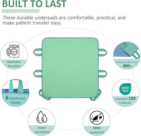 2 Pack Bed Pads for Incontinence Washable Positioning Bed Pad with Handles, Reusable Underpads Absorbent with 4-Layer Waterproof Underpads for Incontinence, Elderly Bedridden in Kuwait