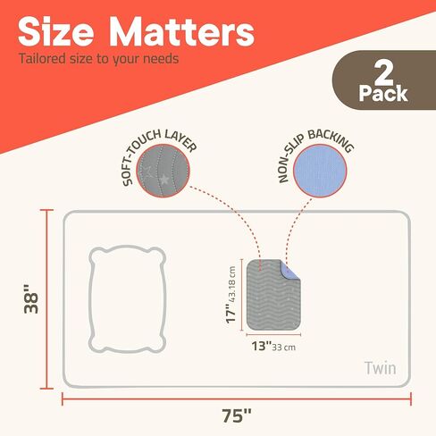 Washable Underpads Small 17"x13" (Pack of 2) – Reusable Waterproof Bed Pad for Babies & Kids, Extra Absorbent Bedwetting Protection, Soft Non-Slip TPU Backing, Machine Washable, Grey in Saudi Arabia