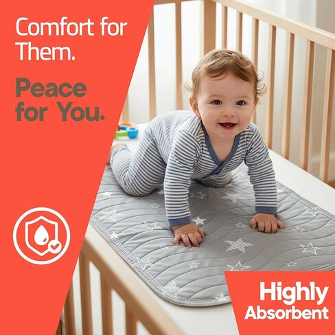 Washable Underpads Small 17"x13" (Pack of 2) – Reusable Waterproof Bed Pad for Babies & Kids, Extra Absorbent Bedwetting Protection, Soft Non-Slip TPU Backing, Machine Washable, Grey in Saudi Arabia