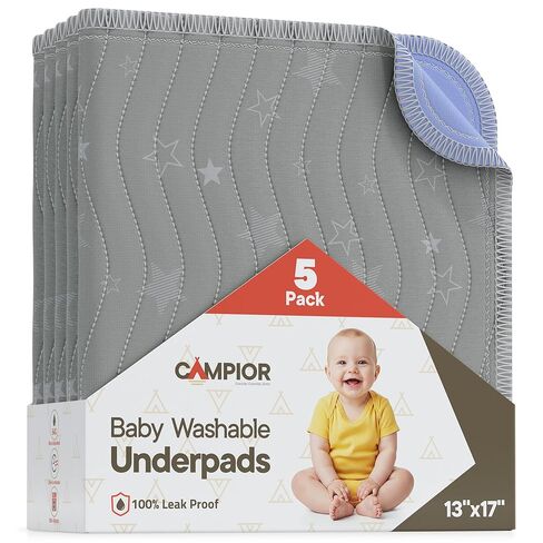 Washable Underpads Small 17"x13" (Pack of 2) – Reusable Waterproof Bed Pad for Babies & Kids, Extra Absorbent Bedwetting Protection, Soft Non-Slip TPU Backing, Machine Washable, Grey in Saudi Arabia