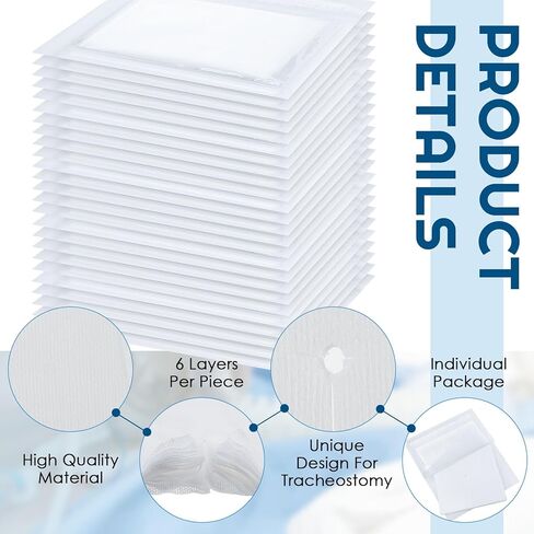 Timgle 200 Pcs 2" x 2" Split Gauze Pads 6 Ply Split Drain Sponge Gauze Non Woven Slit Bandage Sponges with 2 Roll of Tape for Wound Care Tubes Drains Supplies in Kuwait