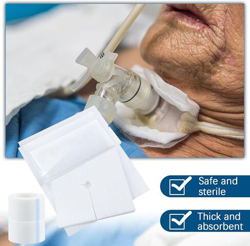 Timgle 200 Pcs 2" x 2" Split Gauze Pads 6 Ply Split Drain Sponge Gauze Non Woven Slit Bandage Sponges with 2 Roll of Tape for Wound Care Tubes Drains Supplies in Kuwait