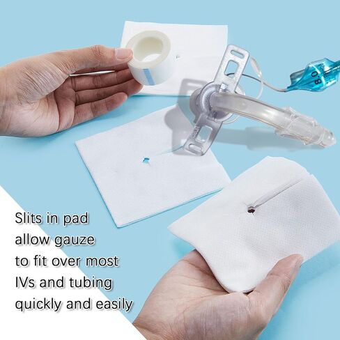 Timgle 200 Pcs 2" x 2" Split Gauze Pads 6 Ply Split Drain Sponge Gauze Non Woven Slit Bandage Sponges with 2 Roll of Tape for Wound Care Tubes Drains Supplies in Kuwait