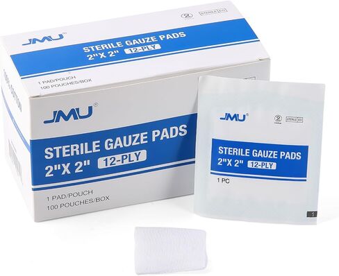 JMU Sterile Gauze Pads 2x2, 100 Pack, 12-ply Woven Sponges Cotton Medical Gauze Pads for Wound Care, Highly Absorbent in Kuwait
