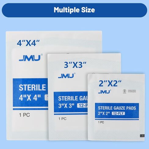 JMU Sterile Gauze Pads 2x2, 100 Pack, 12-ply Woven Sponges Cotton Medical Gauze Pads for Wound Care, Highly Absorbent in Kuwait
