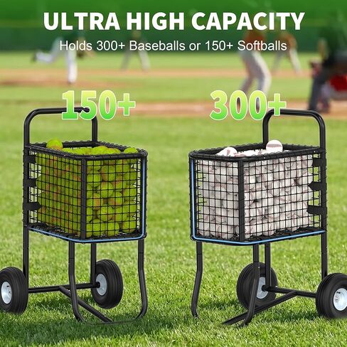 GARVIN Baseball & Softball Cart with Wheels – Heavy-Duty Powder-Coated Steel Frame, Holds 300+ Baseballs or 150 Softballs, 10.5" All-Terrain Wheels, Ball Transport Cart for Field & Training in Kuwait