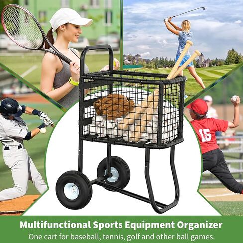 GARVIN Baseball & Softball Cart with Wheels – Heavy-Duty Powder-Coated Steel Frame, Holds 300+ Baseballs or 150 Softballs, 10.5" All-Terrain Wheels, Ball Transport Cart for Field & Training in Kuwait