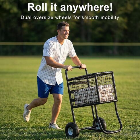 GARVIN Baseball & Softball Cart with Wheels – Heavy-Duty Powder-Coated Steel Frame, Holds 300+ Baseballs or 150 Softballs, 10.5" All-Terrain Wheels, Ball Transport Cart for Field & Training in Kuwait