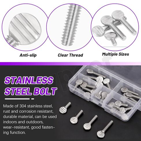 Swpeet 25Pcs 5 Sizes 1/4"-20 Thread Thumb Screw Assortment Kit, 304 Stainless Steel Fully Thread Thumb Screw, Finger Tight Racket Screw Handle Bolts Knob, Tightening Knob in Saudi Arabia