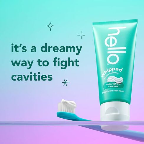 Hello Whipped Mellow Mint Dream and Peppermint Stick Toothpaste Pack, Minty Adult Foam Toothpaste with Fluoride, SLS Free, Freshens Breath, Dreamy Foamy Texture, Fights Cavities, 2 Pack, 4.0 Oz Tubes in Kuwait