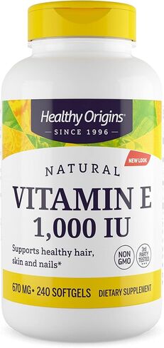 Healthy Origins Vitamin E, 1,000 IU (Natural) Mixed Tocopherols - Vitamin E Supplement - Gluten-Free & Non-GMO Skin, Hair & Nails Vitamin - 120 Softgels in Saudi Arabia