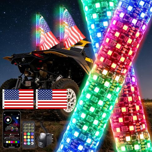 2PCS 2FT Fat Whip Lights UTV Whip Lights with Rocker Switch,High Brightness Antenna Whips Side by Side with Steering/Brake and Reverse Fit for Offroad ATV RZR Truck in Kuwait