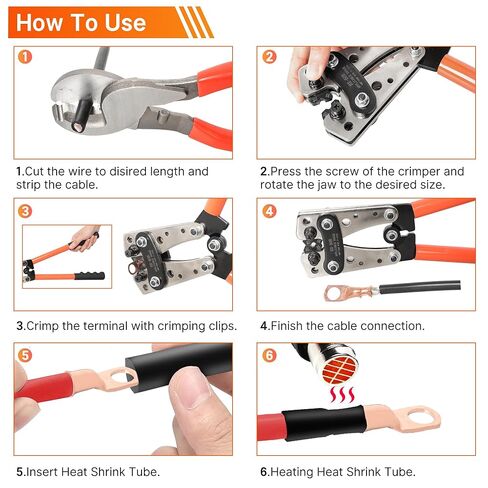 Kuject 32PCS Battery Cable Ends Kit AWG 1/0 2/0, Heavy Duty Copper Wire Lugs, 0 Gauge 00 Gauge Ring Terminal with 3/8" and 5/16" Stud, Battery Cable Connectors with 3:1 Heat Shrink Tube in Kuwait