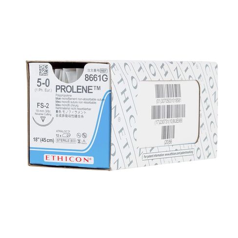 Ethicon 8661G Prolene Polypropylene Suture, Synthetic Non-absorbable, FS-2, 3/8 Circle Needle, Size 5-0, 18" Size in Kuwait