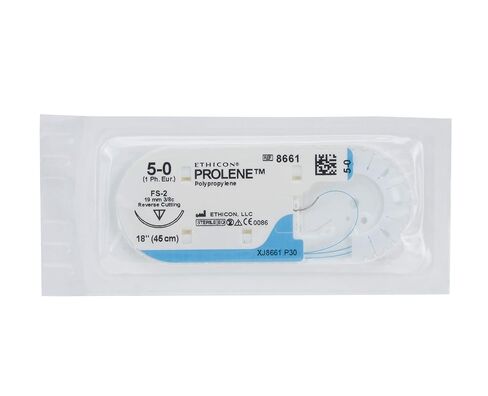 Ethicon 8661G Prolene Polypropylene Suture, Synthetic Non-absorbable, FS-2, 3/8 Circle Needle, Size 5-0, 18" Size in Kuwait