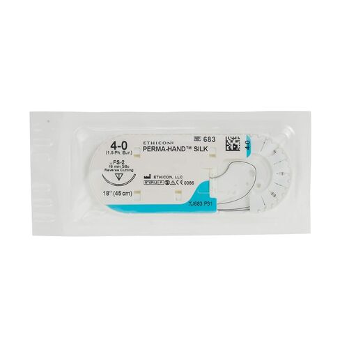 Ethicon PERMA-HAND Silk Suture, 683G, Natural Non-absorbable, FS-2 (19 mm), 3/8 Circle Needle, Size 4-0, 18" (45 cm) in Kuwait