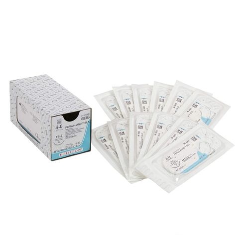 Ethicon PERMA-HAND Silk Suture, 683G, Natural Non-absorbable, FS-2 (19 mm), 3/8 Circle Needle, Size 4-0, 18" (45 cm) in Kuwait