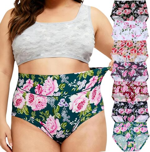 Women's Plus Size Underwear Floral Panties Briefs 7 Pack High Waist Panty Ladies Underwear for Women XL-5XL Undies in Kuwait