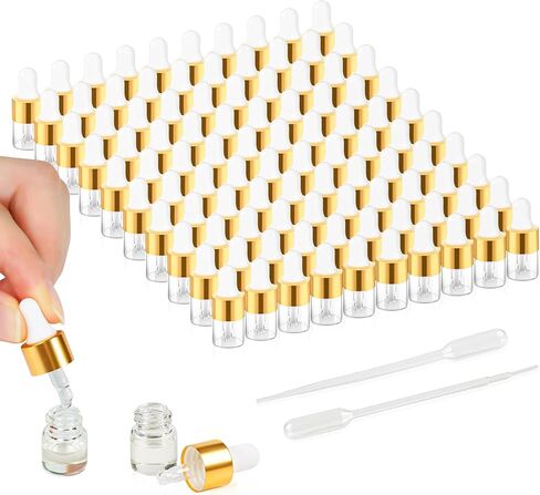 10pcs زجاجة قطارة زجاجية صغيرة للزيت الأساسي ، 1 مل من عينة صغيرة واضحة من قطارها مع غطاء ذهبي ، وعطور مستحضرات تجميلية سائل للسفر in Kuwait