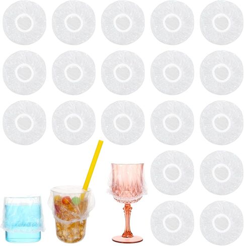 100PCS Drink Covers For Alcohol Protection Women Scrunchie, Disposable Scrunchie Drink Covers Bulk Clear Plastic Cover Cup Cover For Drinks Protection for Bar Club Christmas Beverage in Saudi Arabia