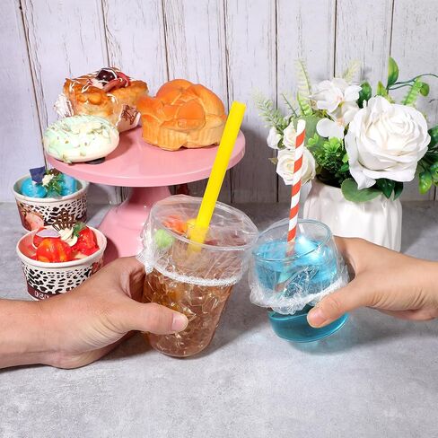 100PCS Drink Covers For Alcohol Protection Women Scrunchie, Disposable Scrunchie Drink Covers Bulk Clear Plastic Cover Cup Cover For Drinks Protection for Bar Club Christmas Beverage in Saudi Arabia
