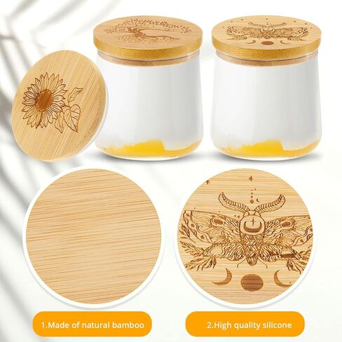 Tessco for you 6 Packs Yogurt Jar Lids Set Bamboo Wood for Jars Reusable Lid with Silicone Sealing Rings and Different Patterns Compatible with Oui Glass Containers in Kuwait