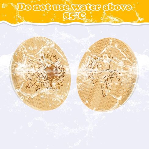 Tessco for you 6 Packs Yogurt Jar Lids Set Bamboo Wood for Jars Reusable Lid with Silicone Sealing Rings and Different Patterns Compatible with Oui Glass Containers in Kuwait