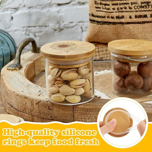 Tessco for you 6 Packs Yogurt Jar Lids Set Bamboo Wood for Jars Reusable Lid with Silicone Sealing Rings and Different Patterns Compatible with Oui Glass Containers in Kuwait