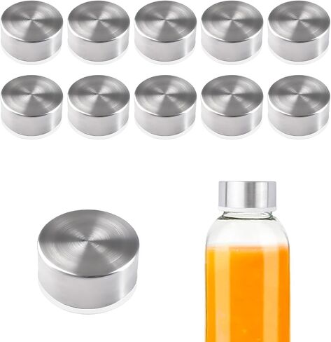 12Pcs Stainless Steel Lids, Replacement Bottle Caps for Wide Mouth Glass Containers with Dia 1.5in, Replacement Lids for Kitchen Storage Water Juice Beverage Drink Bottles (Silver) in Saudi Arabia