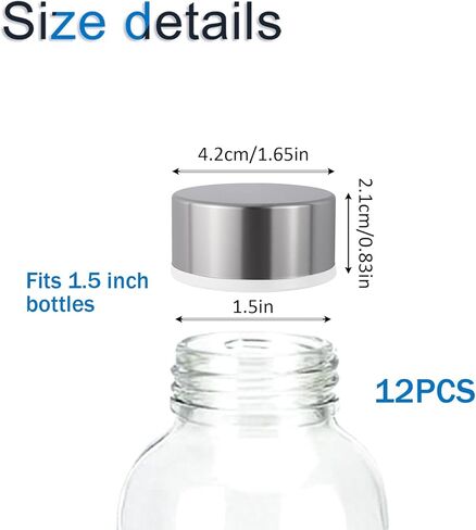 12Pcs Stainless Steel Lids, Replacement Bottle Caps for Wide Mouth Glass Containers with Dia 1.5in, Replacement Lids for Kitchen Storage Water Juice Beverage Drink Bottles (Silver) in Saudi Arabia