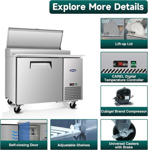 93" Commerical Pizza-Sandwich Prep Table Refrigerator - 3 Door Stainless Steel Refrigerator, 31 Cu.ft Capacity, Low Noise, Adjustable Shelves, Auto Defrost, Digital Temp Control in Kuwait