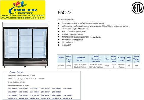 Commercial Refrigerator Glass 3-door Sliding Door NSF Merchandiser 78"Width X29"DX81"H Beverage Drink Cooler,Flower/Floral Refrigerator, ETL,NSF, Upright, Capacity 62 cuft,110V gsc-72 in Kuwait