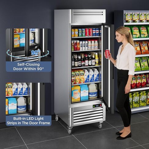 ثلاجة عرض تجارية بأبواب زجاجية مقاس 27 بوصة من Coolake، ثلاجة تجارية من الفولاذ المقاوم للصدأ سعة 23 قدمًا مكعبًا، ثلاجة تجارية يمكن الوصول إليها مع إضاءة LED لمتاجر البيع بالتجزئة في المطاعم in Kuwait