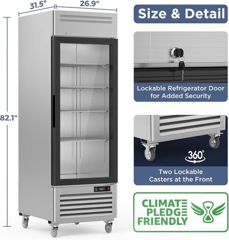 ثلاجة عرض تجارية بأبواب زجاجية مقاس 27 بوصة من Coolake، ثلاجة تجارية من الفولاذ المقاوم للصدأ سعة 23 قدمًا مكعبًا، ثلاجة تجارية يمكن الوصول إليها مع إضاءة LED لمتاجر البيع بالتجزئة في المطاعم in Kuwait