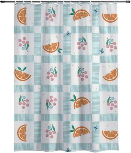 Fruit Gingham Print Funny Shower Curtain with Hooks, Summer Waterproof Shower Curtain Ocean, Washable Fabric Holiday Farmhouse Curtains for Rv Retro Bathroom Decor 72×72 in in Kuwait