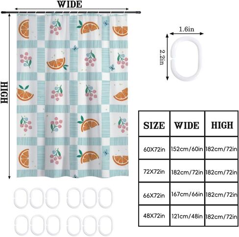 Fruit Gingham Print Funny Shower Curtain with Hooks, Summer Waterproof Shower Curtain Ocean, Washable Fabric Holiday Farmhouse Curtains for Rv Retro Bathroom Decor 72×72 in in Kuwait