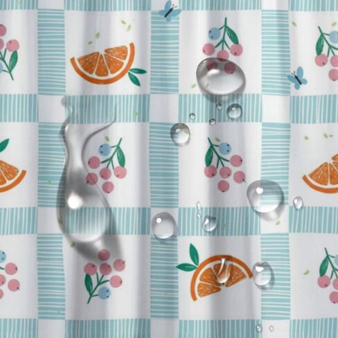 Fruit Gingham Print Funny Shower Curtain with Hooks, Summer Waterproof Shower Curtain Ocean, Washable Fabric Holiday Farmhouse Curtains for Rv Retro Bathroom Decor 72×72 in in Kuwait