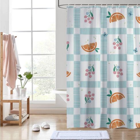 Fruit Gingham Print Funny Shower Curtain with Hooks, Summer Waterproof Shower Curtain Ocean, Washable Fabric Holiday Farmhouse Curtains for Rv Retro Bathroom Decor 72×72 in in Kuwait