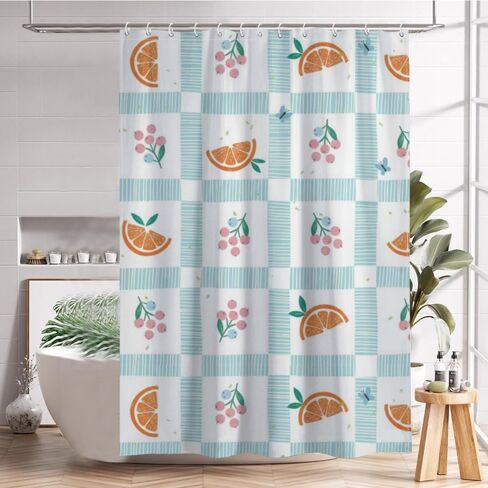 Fruit Gingham Print Funny Shower Curtain with Hooks, Summer Waterproof Shower Curtain Ocean, Washable Fabric Holiday Farmhouse Curtains for Rv Retro Bathroom Decor 72×72 in in Kuwait