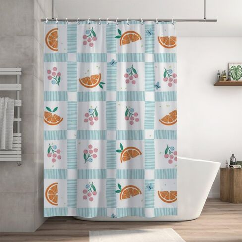 Fruit Gingham Print Funny Shower Curtain with Hooks, Summer Waterproof Shower Curtain Ocean, Washable Fabric Holiday Farmhouse Curtains for Rv Retro Bathroom Decor 72×72 in in Kuwait