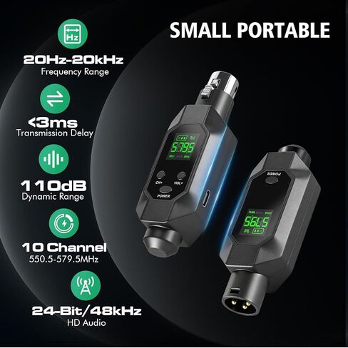 Wireless XLR Transmitter and Receiver UHF wireless microphone adapter for 164ft Range 8-Hours Battery wireless mic adapter for Condenser, Dynamic Mics, Mixer,PA System in Saudi Arabia